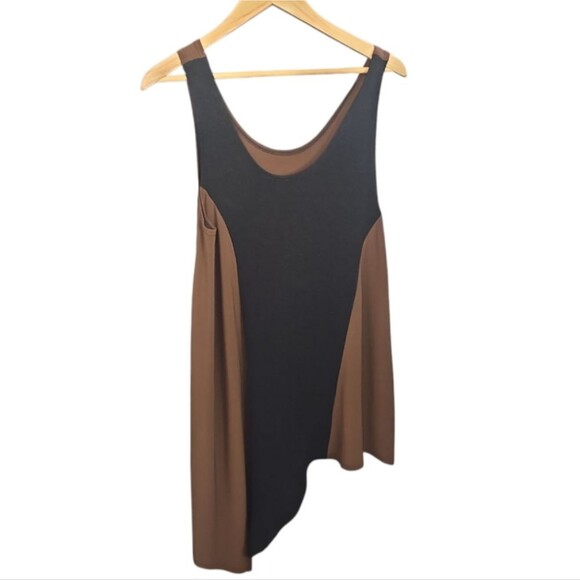 Sympli Two-Tone Asymmetrical Tank Top Sz 8 Black Brown Artsy Layering Lagenlook - Picture 2 of 14
